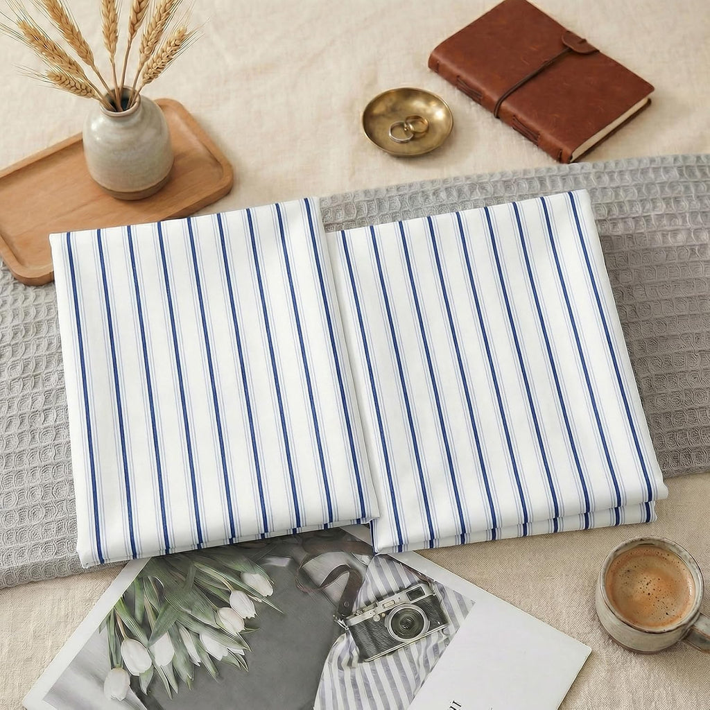 Merryword Standard Size Pillowcases, 100% Cotton Pillow Cases, Blue and White Striped Pillowcases, Soft Breathable Wide Stripes Pillow Cove…