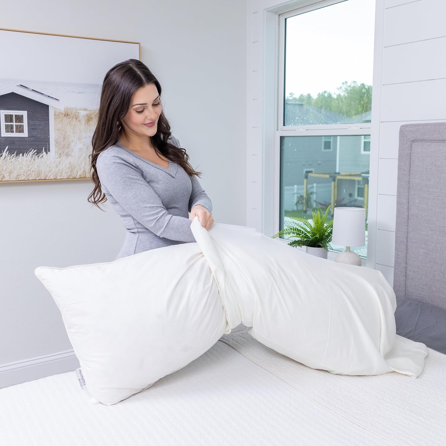 Copper Ion Infused Rayon Derived from Bamboo Cooling Body Pillow Cover, Soft and Breathable Long Pillow Case, Beige (20x72)