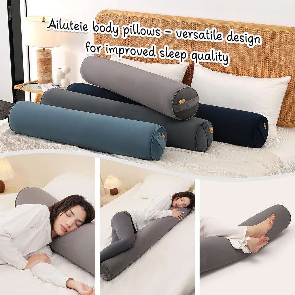 Body Pillow for Adults, Long Round Pillow, Big Cylindrical Pillow, Large Full Bolster Pillows for Side Sleepers (Steel Gray, 59"*7.87")