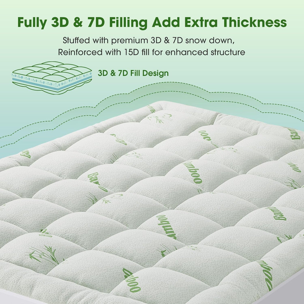 Grusign Mattress Pad Twin Size, Cooling Pillow Top Mattress Topper, Ultra Soft Viscose Made from Bamboo, Breathable for Hot Sleepers, Deep…