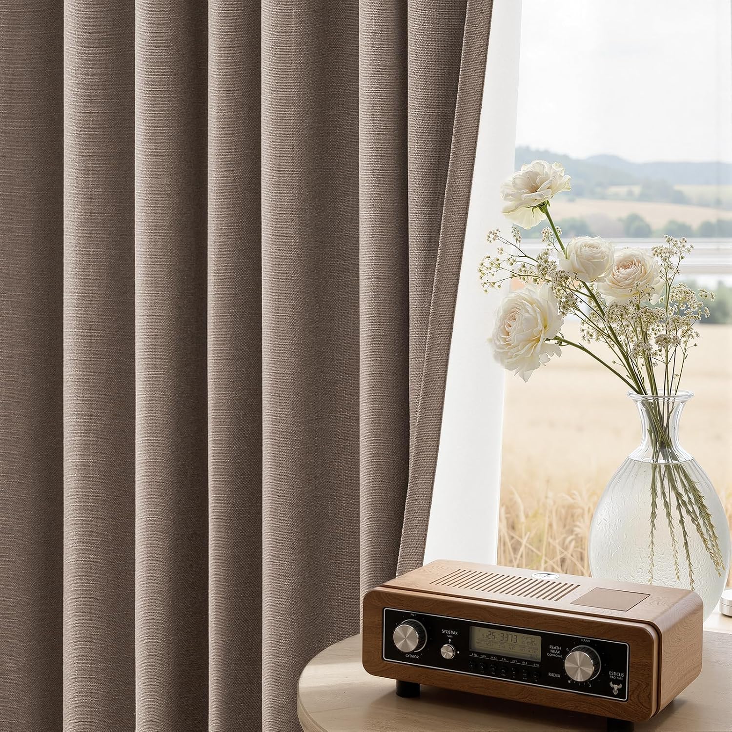 Topfinel 92 inch Long 100% Blackout Drapes 2 Panels Linen Texture Curtains Warm Taupe Window Curtain with Back Tab Rod Pocket Light Blockin…