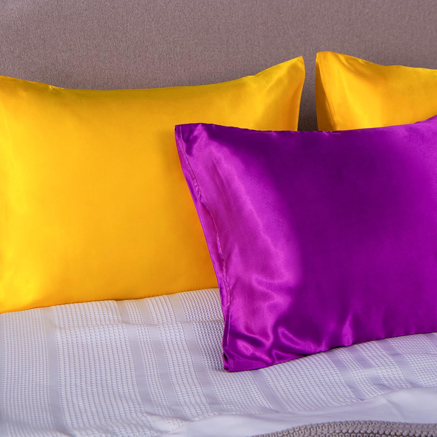Ntbay 12 Pack Satin Standard Pillowcases for Hair and Skin, Luxurious and Silky Pillow Cases with Envelope Closure, 20 x 26 Inches, Purple…
