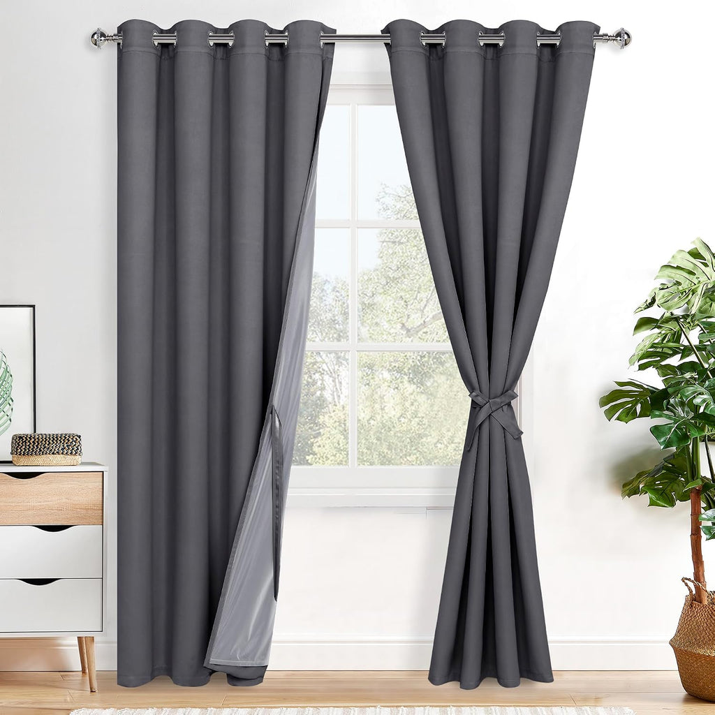 Xwzo 100% Blackout Curtains 84 Inches Long with Tiebacks- Heat and Full Light Blocking, Thermal Insulated Window Panels with Grommets for B…