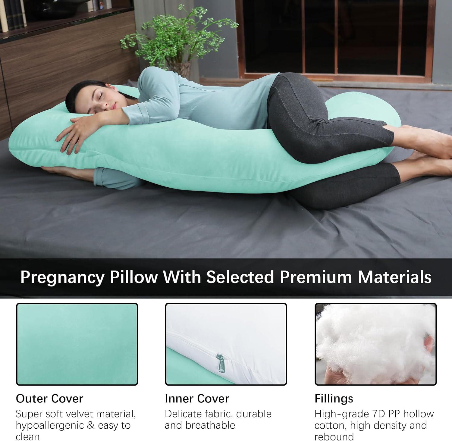Moonpark MOON PARK Pregnancy Pillows for Sleeping - U Shaped Full Body Maternity Pillow with Removable Cover - Support for Back, Legs, Bell…