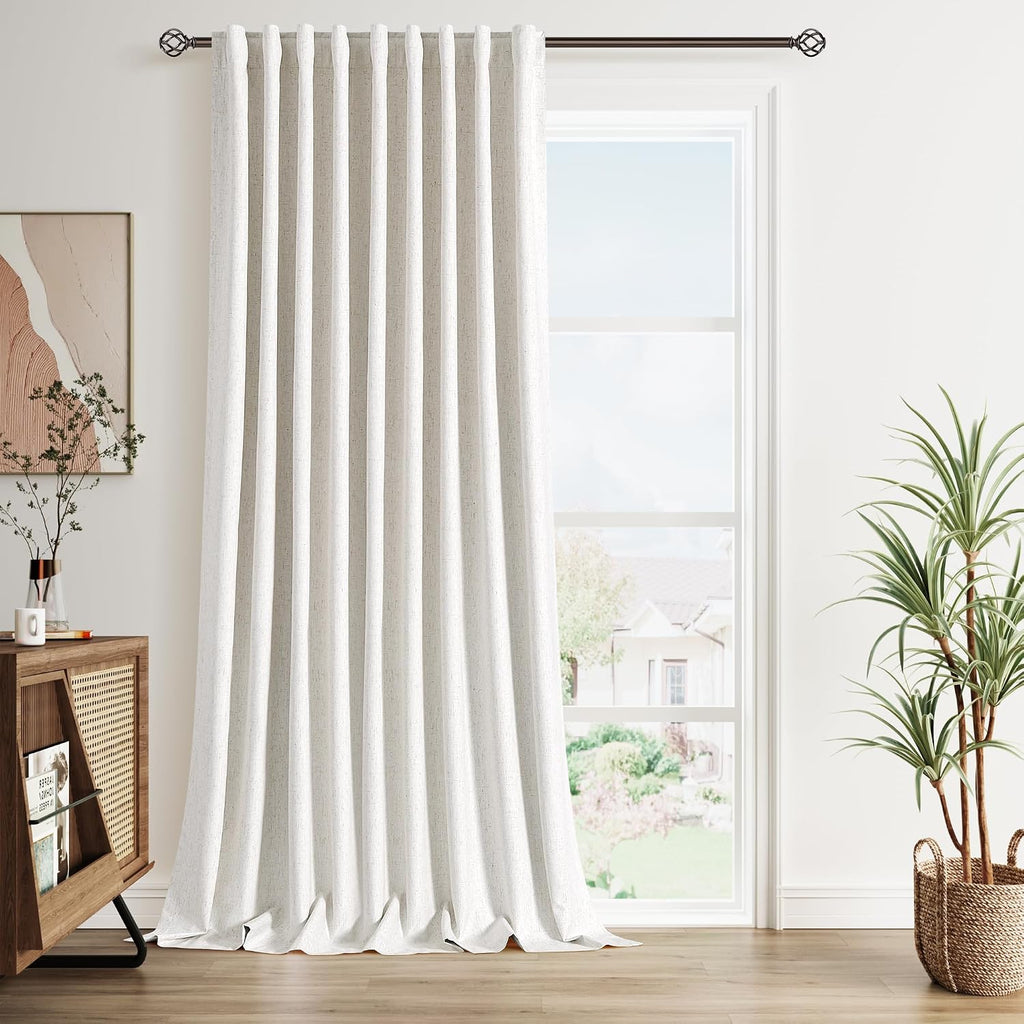 Nanspring Cream 100% Blackout Linen Curtains 96 Inches Long for Bedroom Back Tab Thermal Insulated Modern Farmhouse Decor Black Out Curtain…