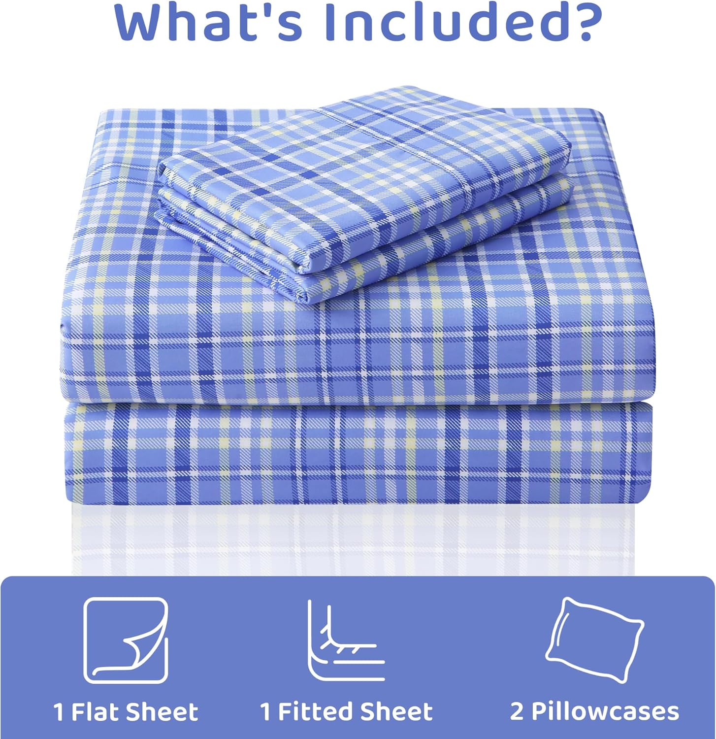 mooreeke Cozy Plaid Microfiber Printed Queen Sheet Set - Soft & Breathable Purple Yellow Plaid Bed Sheets with Extra Deep Pocket - Non-Slip…