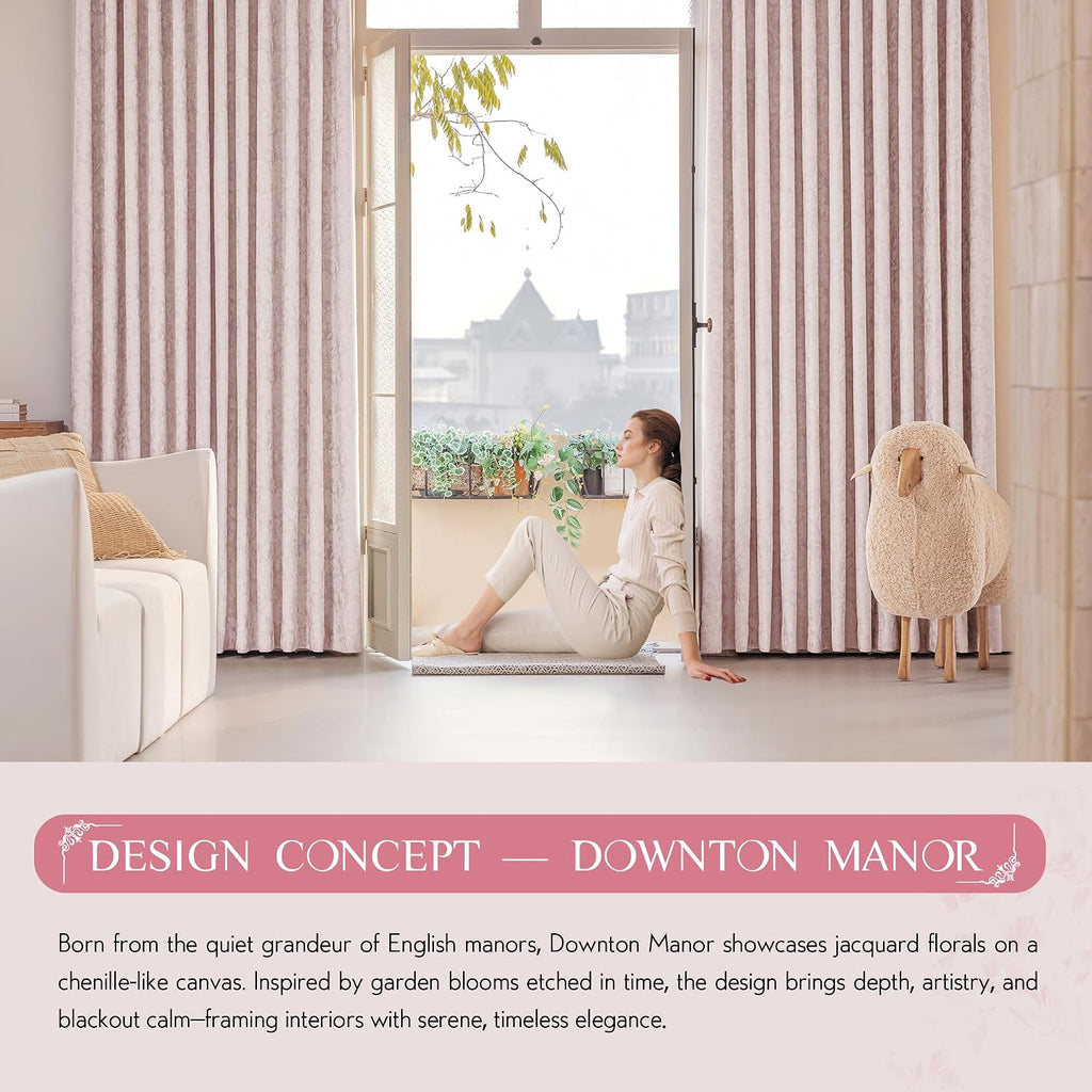 Beauoop Pink Floral Jacquard Blackout Curtains 84 Inches Long 2 Panels for Bedroom Living Room Chenille Flower Room Darkening Thermal…