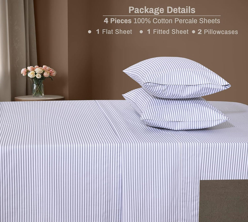 Zoyer 100% Cotton Sheets – Full Size Percale Bedding, Cooling & Breathable, Durable with a Crisp, Soft & Comfortable Feel, 16" Deep Pocket,…