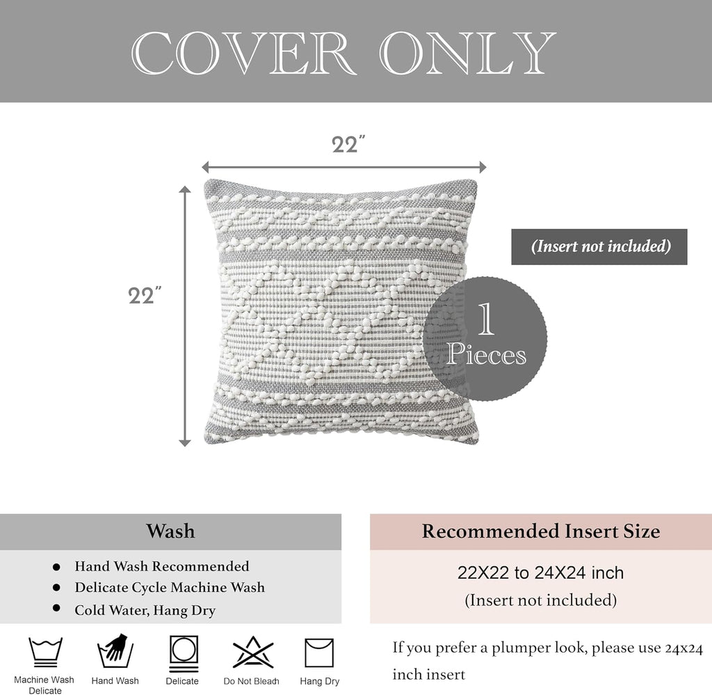 BlissBlush Gray White Decorative Throw Pillow Cover 22X22, Boho Accent Pillow for Couch, Square Modern Farmhouse Pillowcase for Living…