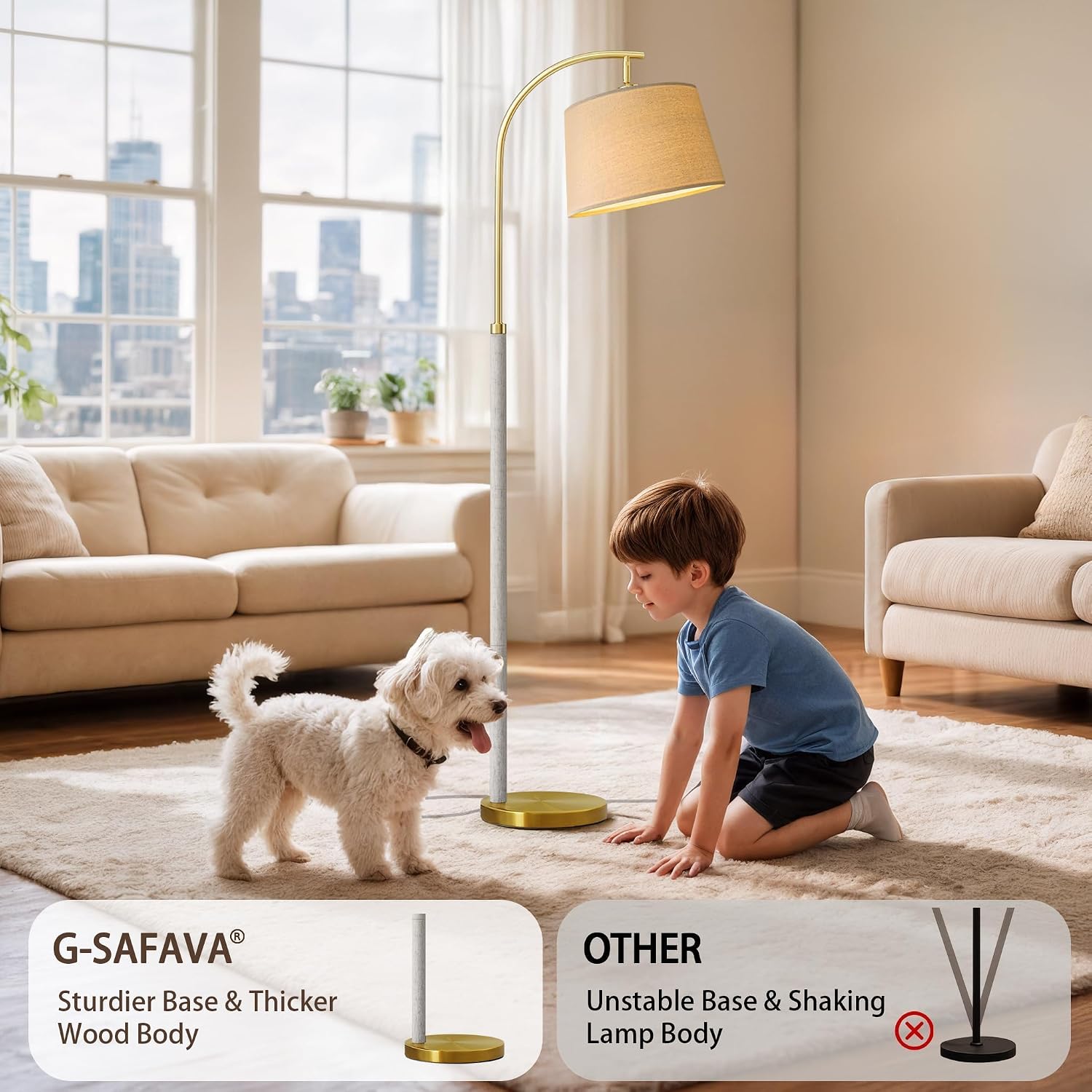 G-SAFAVA 63" Wood Floor Lamp for Living Room Dimmable Standing Lamp with Remote & Foot Switch, 3 Color Temperatures Tall Lamp Mid Century…