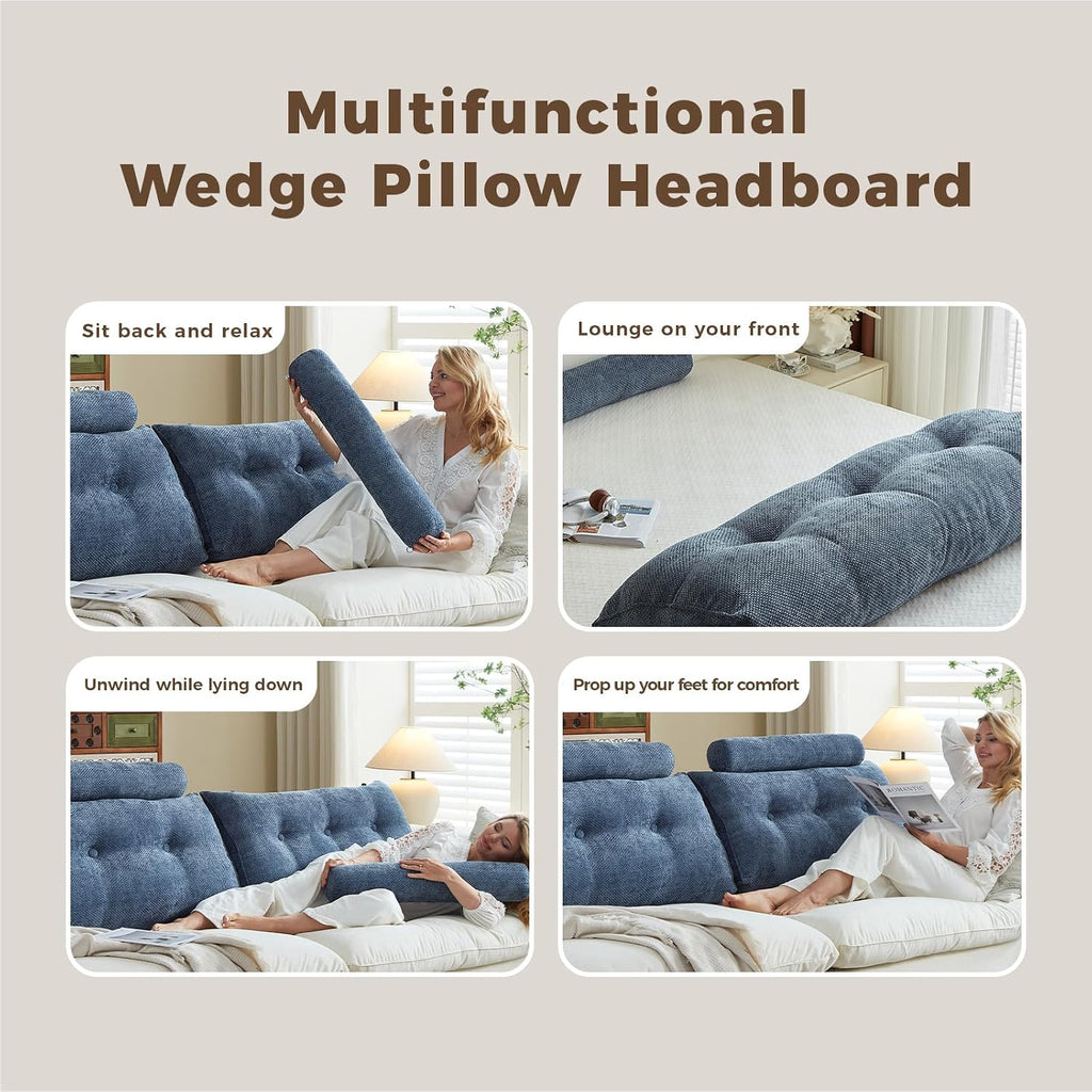Headboard Pillow for Twin XL – Chenille Large Triangular Wedge Pillow for Headboard Gap, Daybed and Couch Backrest, Reading and Sitting…