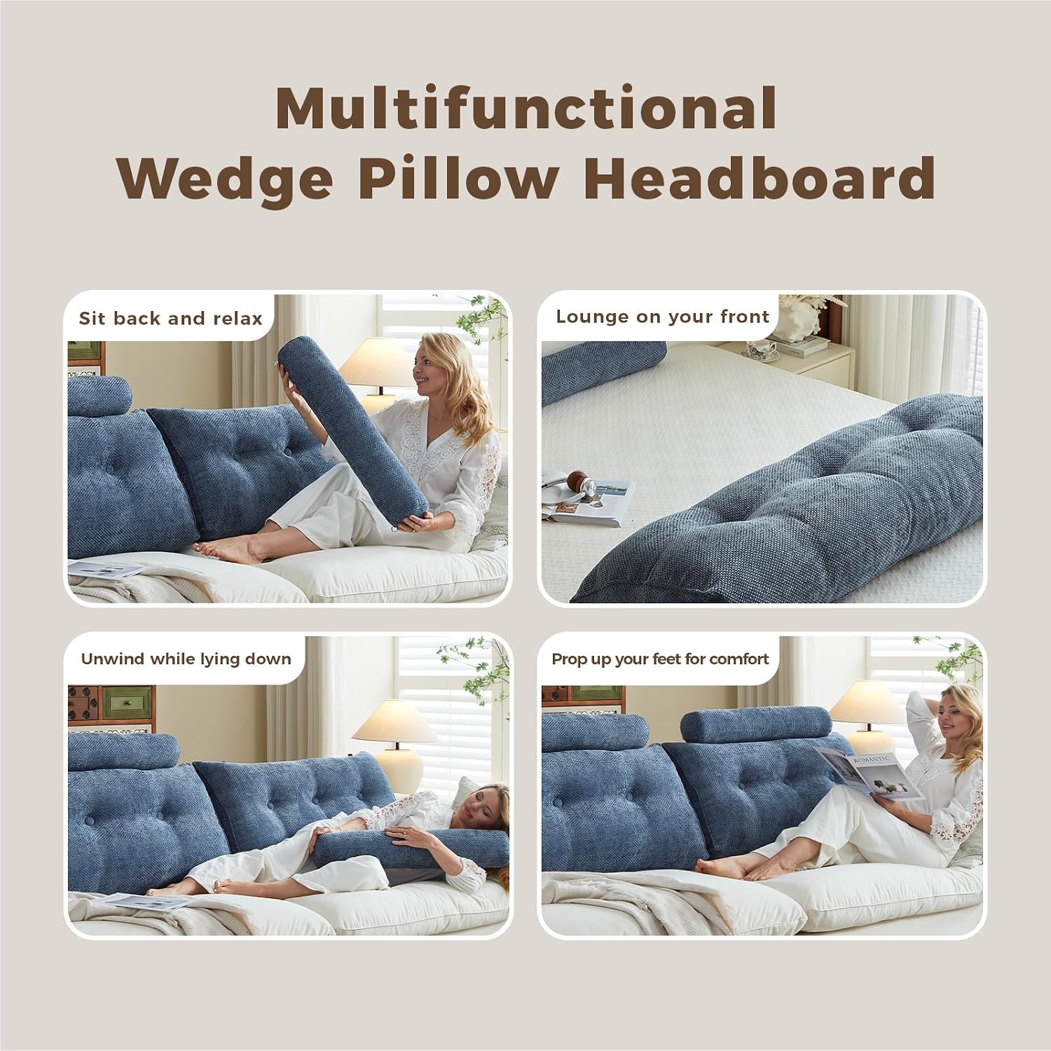 Headboard Pillow for Twin XL – Chenille Large Triangular Wedge Pillow for Headboard Gap, Daybed and Couch Backrest, Reading and Sitting…