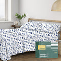 THREAD SPREAD 100% Organic Cotton Sheets Full Size - Organic Cotton Full Size Percale Sheet Set (4 PC, Floral Blue), Soft, Cooling, Crisp…
