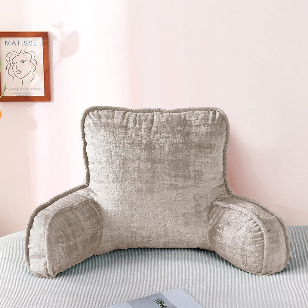 Bytide DIY Assembly Art Velvet Backrest Reading Bed Rest Pillow with Arms & Pockets, 18" H for Sitting in Bed Couch Sofa, Back Support Cush…