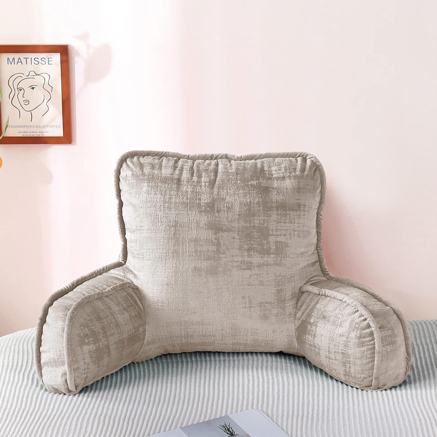 Bytide DIY Assembly Art Velvet Backrest Reading Bed Rest Pillow with Arms & Pockets, 18" H for Sitting in Bed Couch Sofa, Back Support Cush…