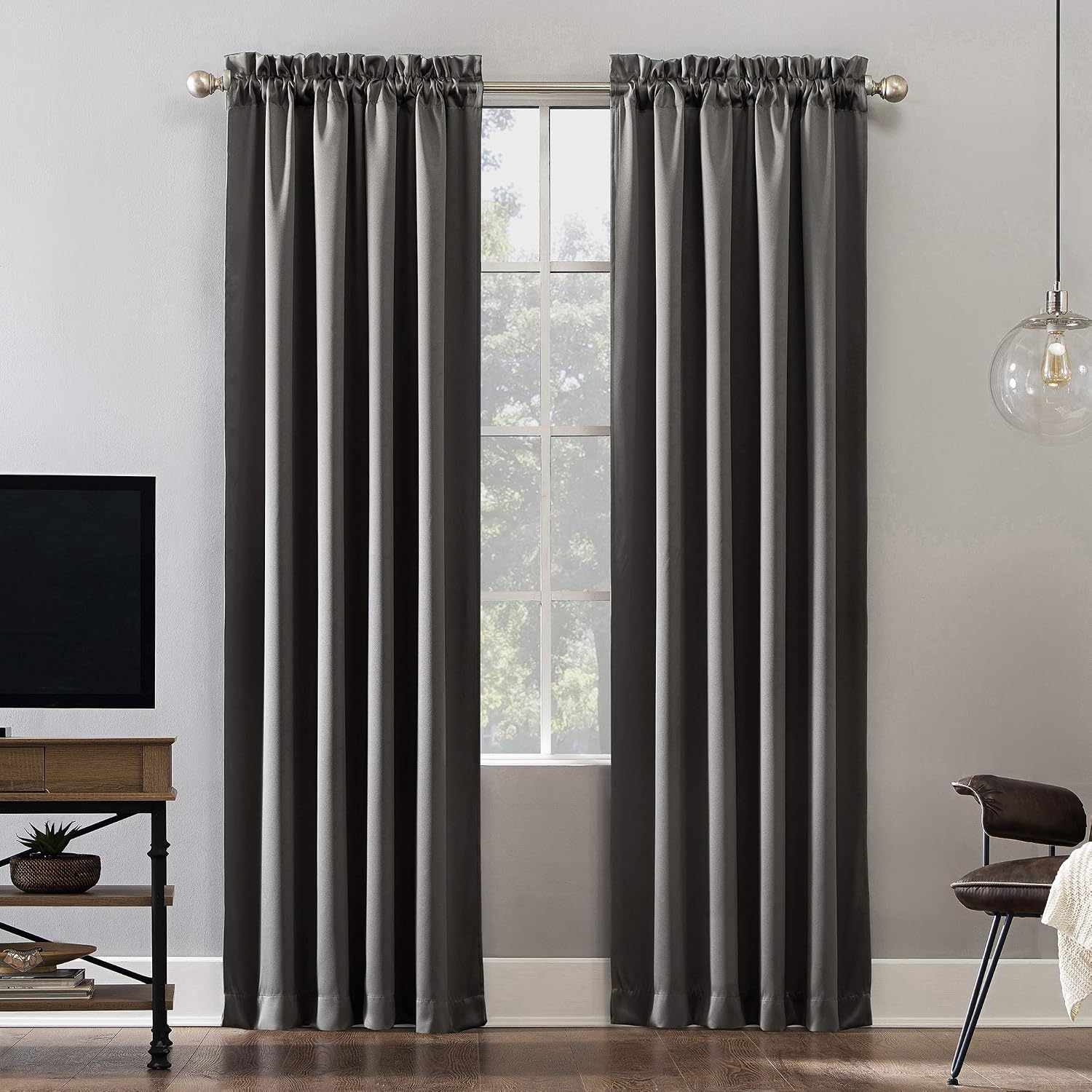 Sun Zero Oslo Theater Grade Extreme Total Blackout Rod Pocket Curtain Panel, 52" x 95", Gray