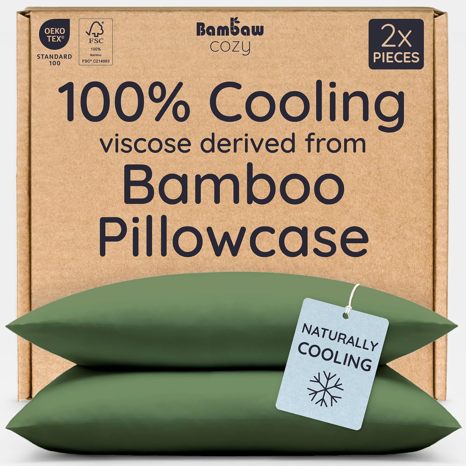 Bambaw 100% Viscose Derived from Bamboo Pillowcases Standard Size – Set of 2 Cooling Pillow Case with Envelope Closure, Breathable & Soft P…
