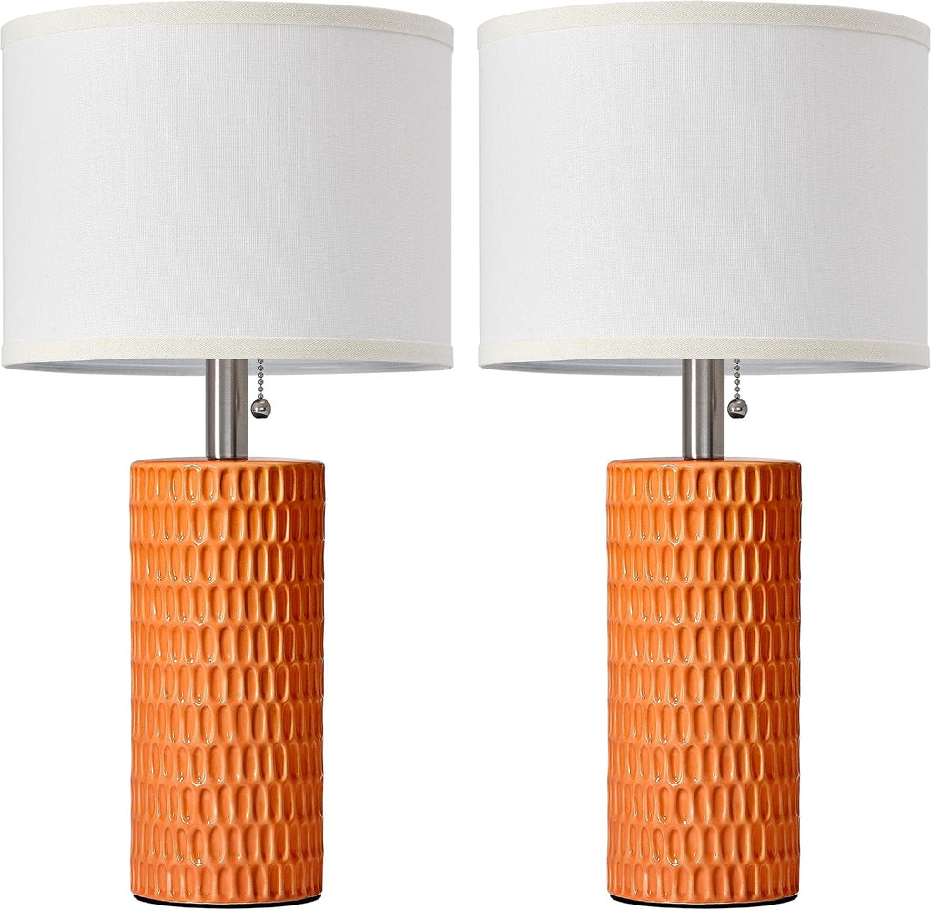 Reaketon Table Lamps for Living Room Set of 2, Ceramic Table Lamps for Bedroom, 20" Modern Lamps for Night Stands, Orange