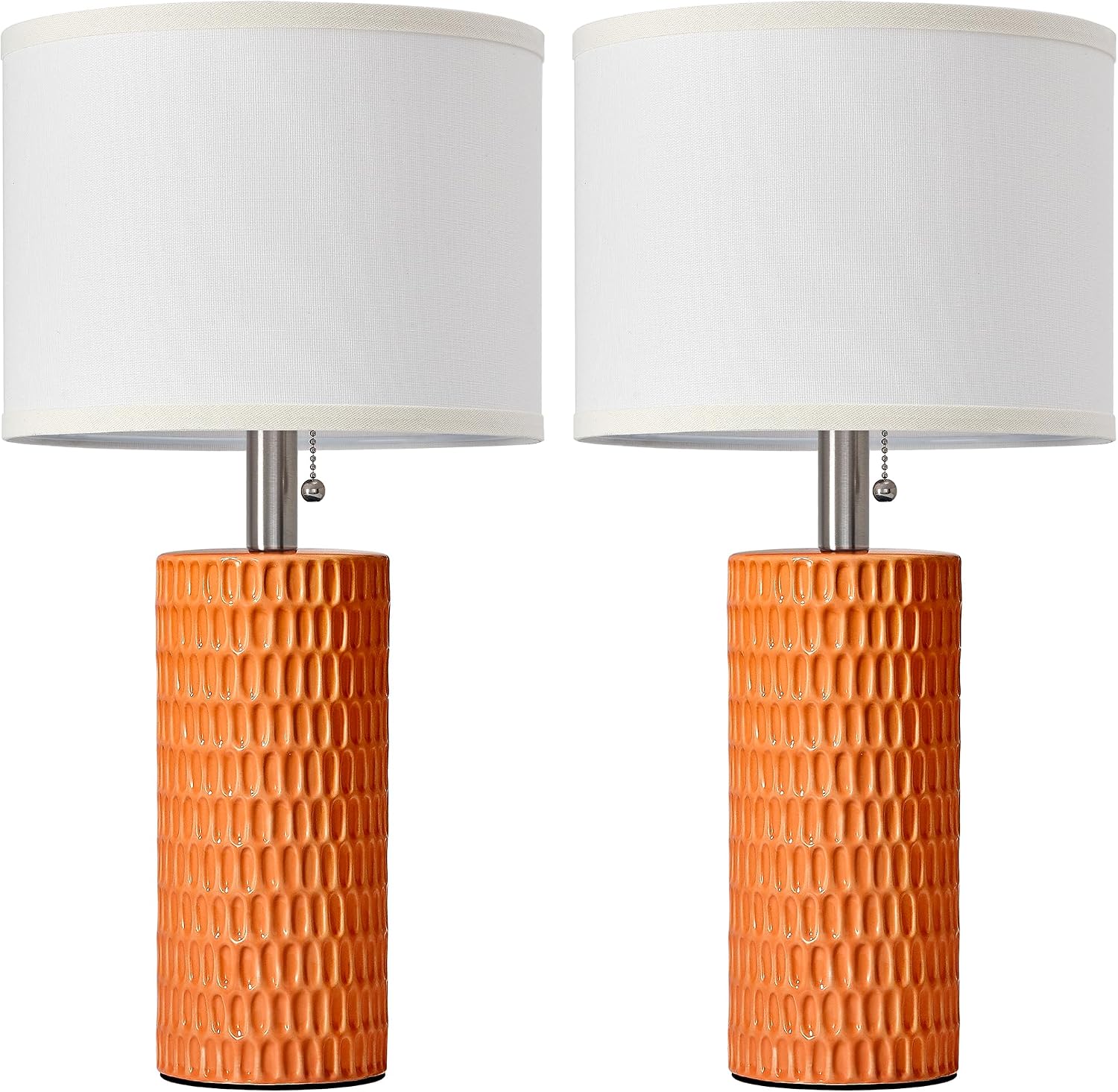 Reaketon Table Lamps for Living Room Set of 2, Ceramic Table Lamps for Bedroom, 20" Modern Lamps for Night Stands, Orange