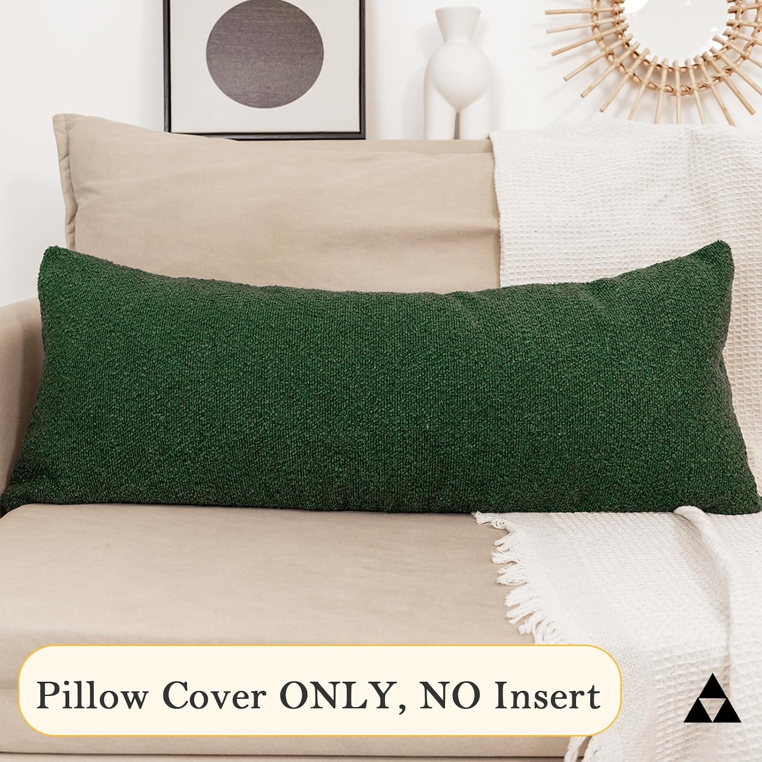 JoraLion 14x36 inch Boucle Lumbar Pillow Cover, Forest Elf Green Woven Texture Neutral Long Pillow Cover Breathable Cushion Case for…