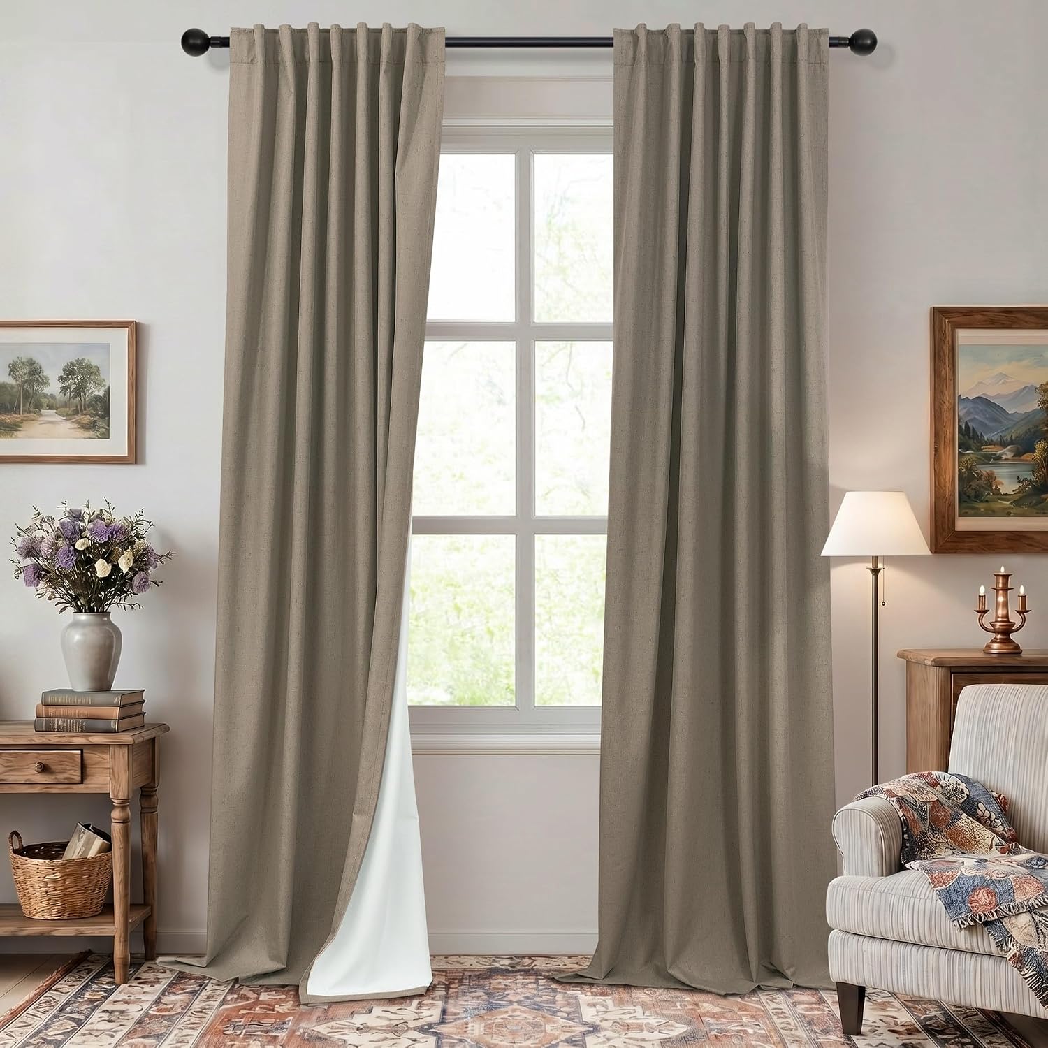 Dancurton Brown Drapes 84 Inch Length 2 Panels Set Linen Long Curtains for Bedroom Windows Soundproof Energy Efficient Thermal Insulated Ru…