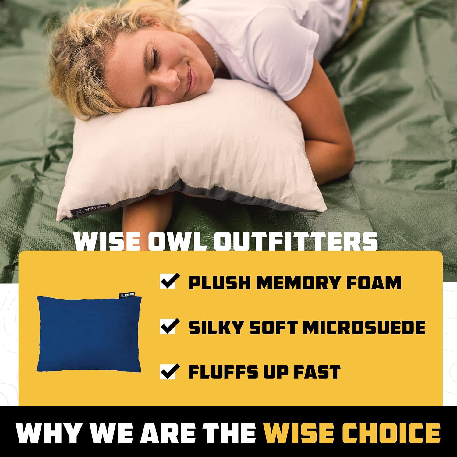 WiseOwlOutfitters Wise Owl Outfitters Camping Pillow – Memory Foam Travel Pillow for Airplane Sleeping, Hiking, Backpacking & Outdoor Use -…