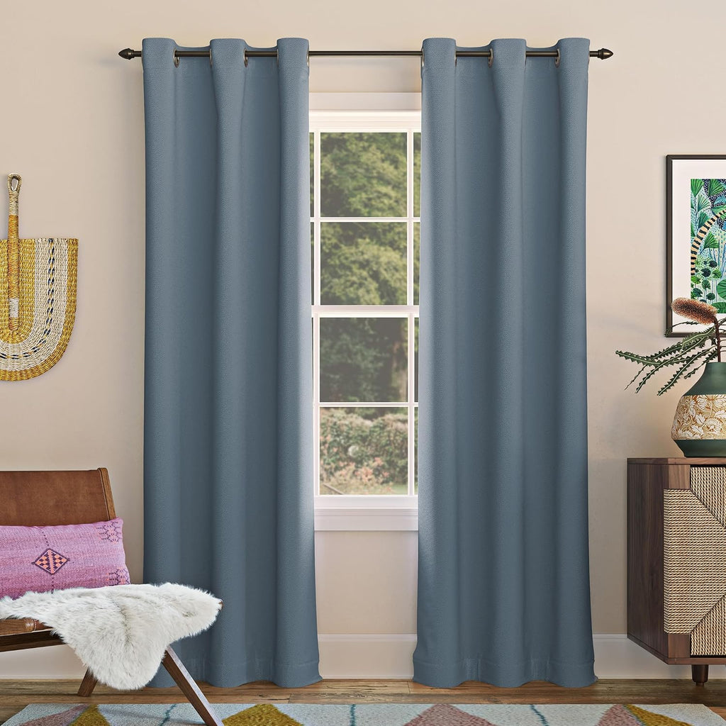 Sun Zero Easton Energy Saving Blackout Grommet Curtain Panel, 40" x 95", Denim Blue