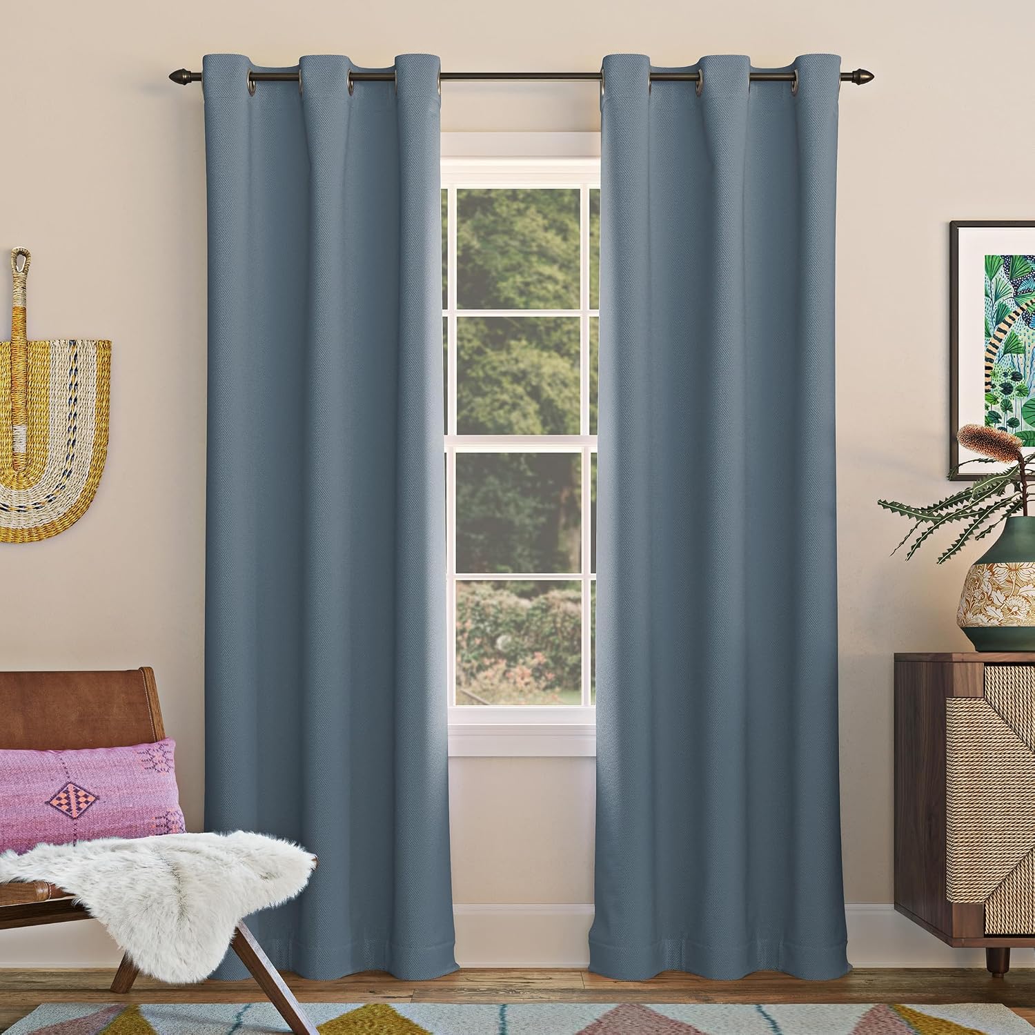 Sun Zero Easton Energy Saving Blackout Grommet Curtain Panel, 40" x 95", Denim Blue