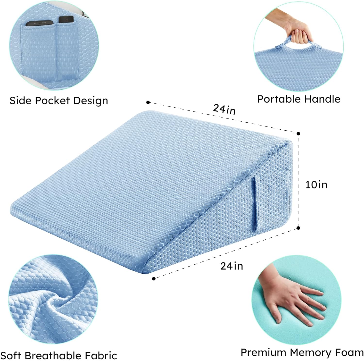 Bedluxe Wedge Pillow, 10 inch Bed Wedge Pillow for Headboard, Pillow Wedge for Acid Reflux Relief, Sleeping, After Surgery, Snoring…
