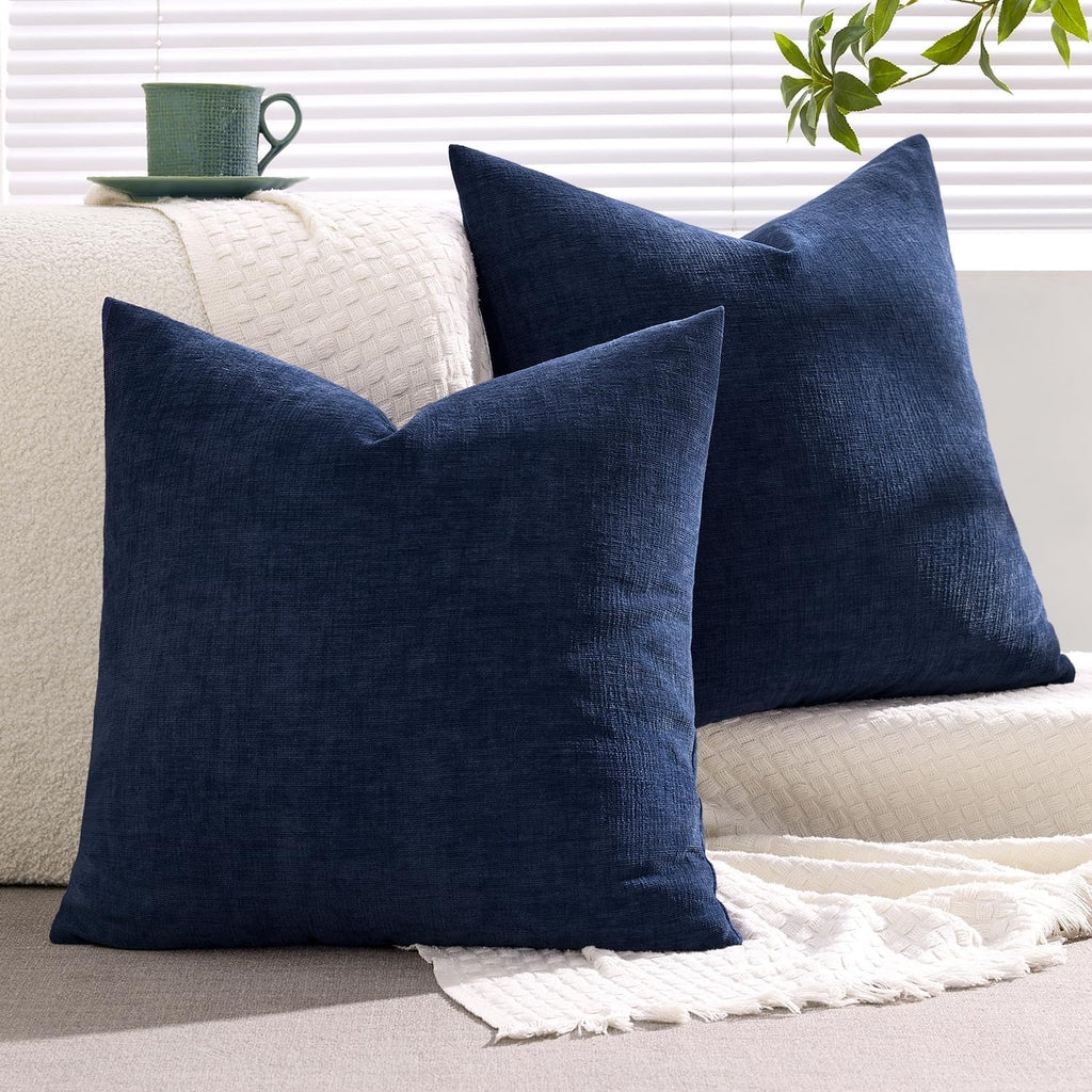 Miulee Navy Couch Pillow Covers 18x18 Inch, Set of 2 Soft Chenille Decorative Square Throw Pillow Covers Farmhouse for Sofa Living Room Bed…