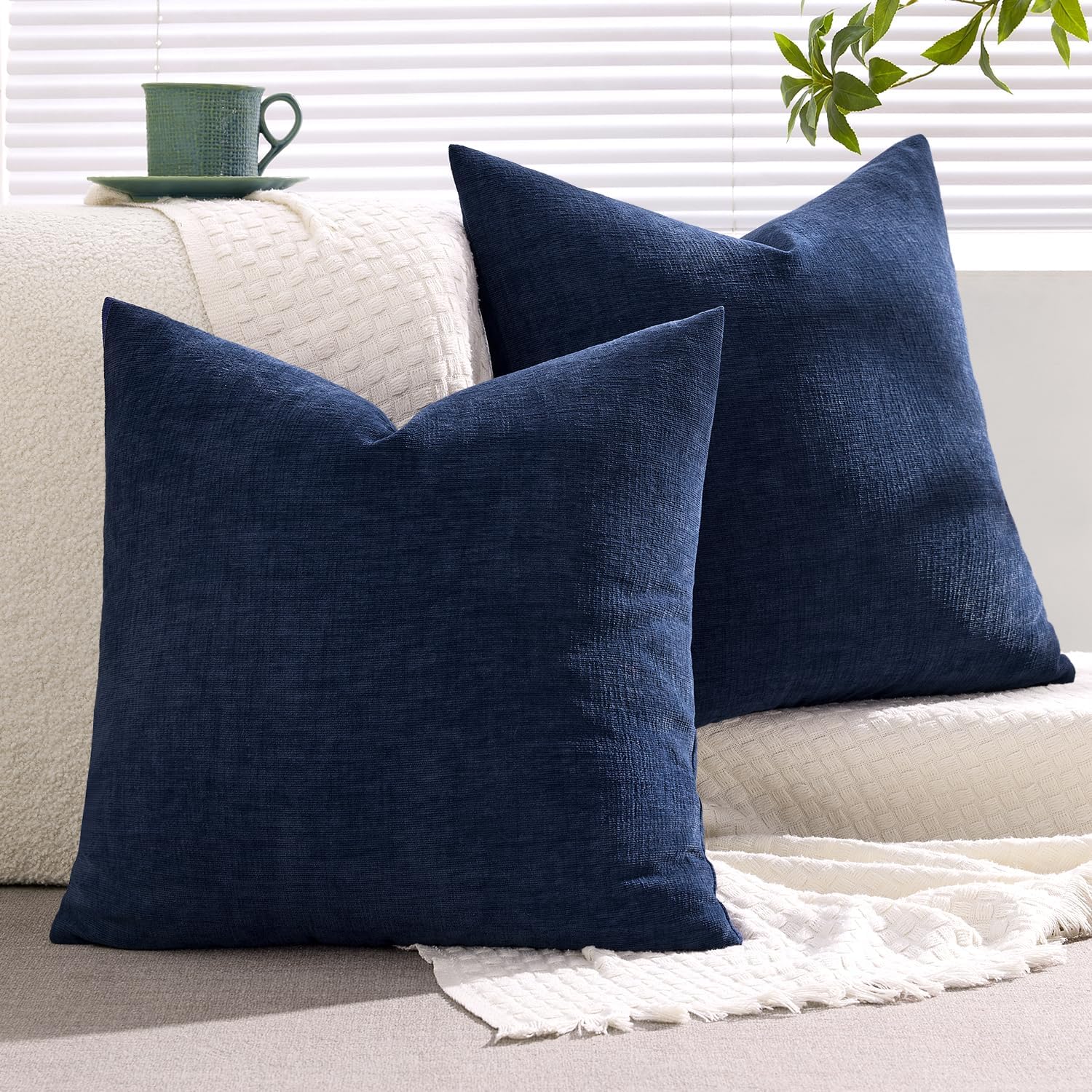 Miulee Navy Couch Pillow Covers 18x18 Inch, Set of 2 Soft Chenille Decorative Square Throw Pillow Covers Farmhouse for Sofa Living Room Bed…