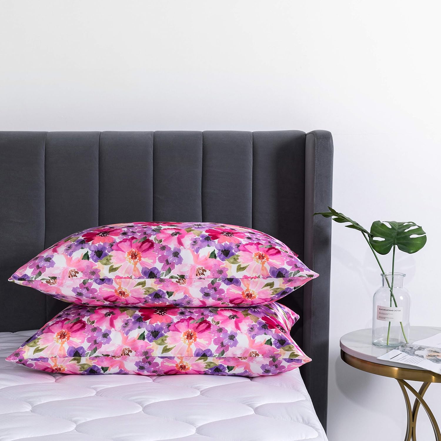 Lcbd Satin Pillowcase for Hair and Skin, Queen Size Printed Pillow Cases Set of 2, Silky Floral Print Pillow Covers with Envelope Closure,…