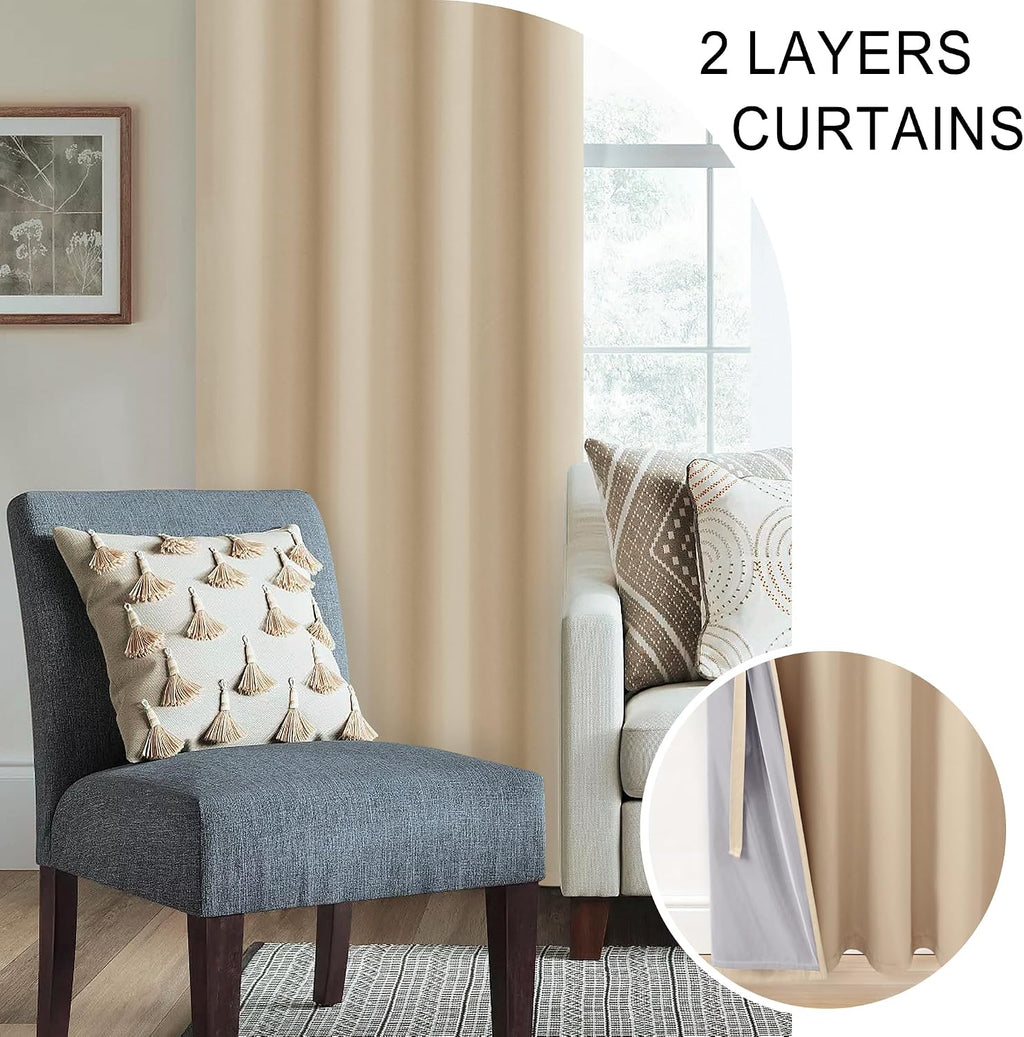 Xwzo 100% Blackout Window Curtains with Tiebacks- Privacy Protection & Noise Blocking Window Draperies Grommet Top with Black Liner for Bed…