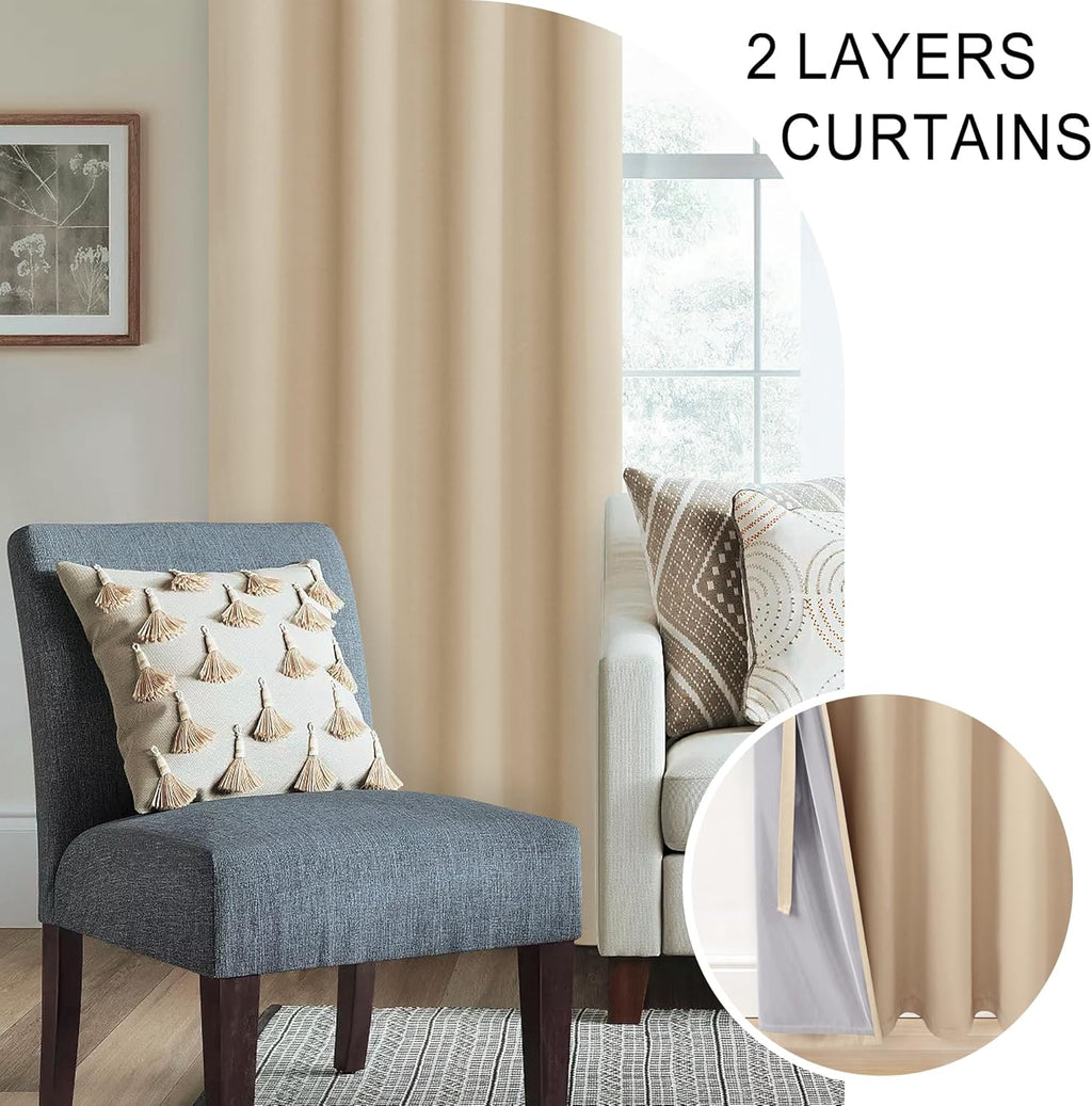Xwzo 100% Blackout Curtains 2 Panels Set - Thermal Insulated Black Liner Curtains, Noise Reducing and Heat Blocking Drapes for Bedroom and…