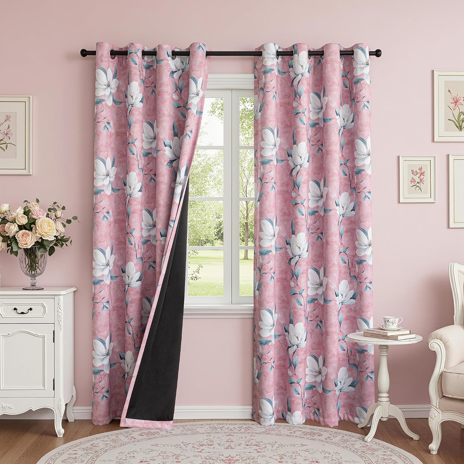 Myskyhome MYSKY HOME Floral 95% Pink Blackout Curtains 84 Inch Length 2 Panels Set for Girls Bedroom Thermal Insulated Light Blocking Drape…