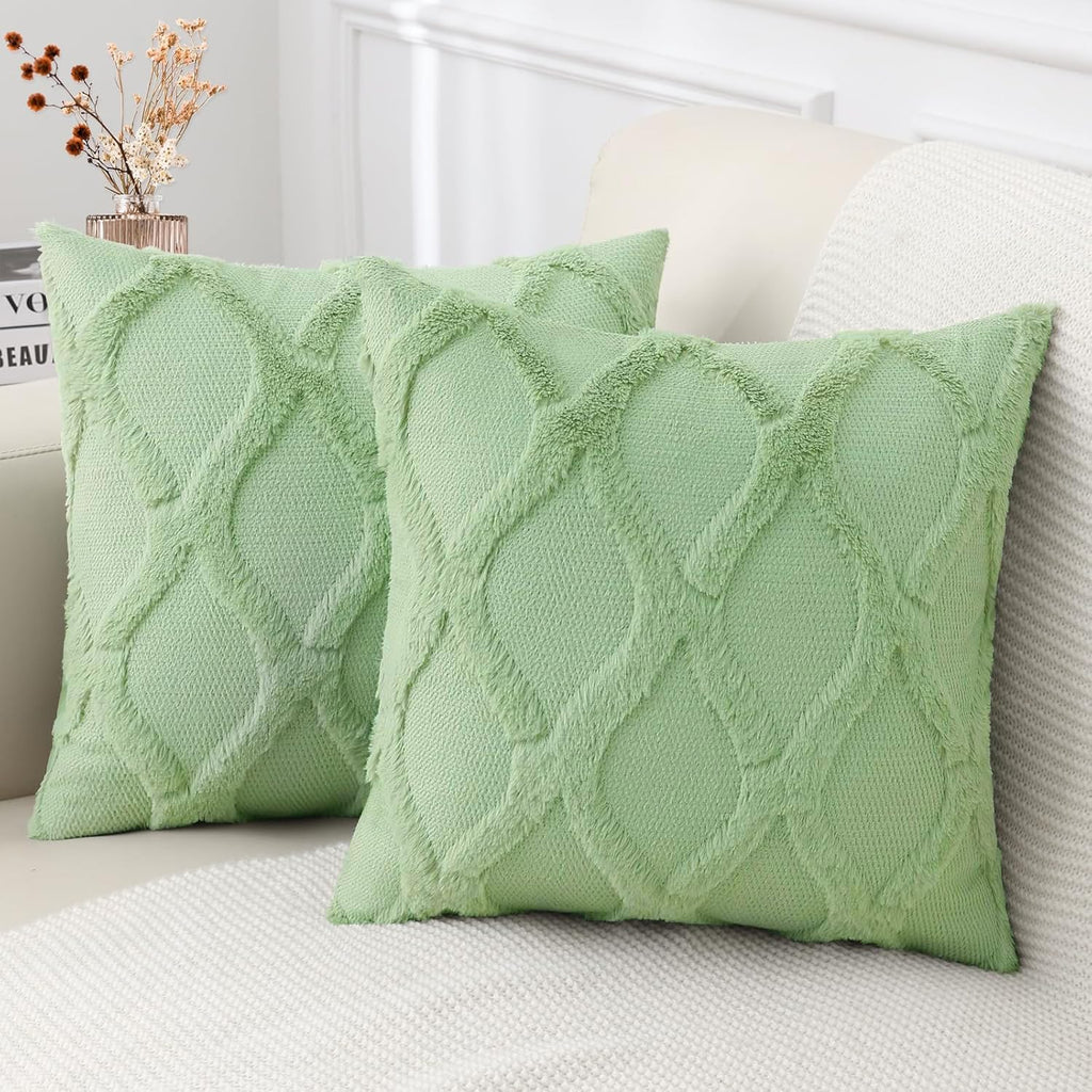 decorUhome Summer Euro Sham Throw Pillow Covers 26x26 Inch Set of 2, Soft Plush Faux Fur Wool Sage Green Accent Couch Pillow Covers for Mod…