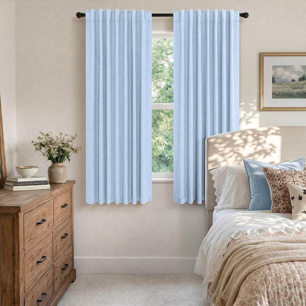 Pitalk Light Blue Curtains for Bedroom 63 Inch Length 2 Panels Linen Blackout Room Darkening Cold Heat Light Blocking Sky Baby Blue Curtain…