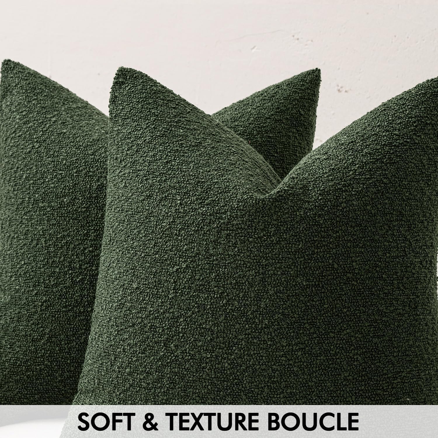 Miulee 24x24 Inch Decorative Euro Sham Pillow Covers for Bed Set of 2 Textured Boucle Neutral Throw Pillow Covers Dark Green Accent Solid P…