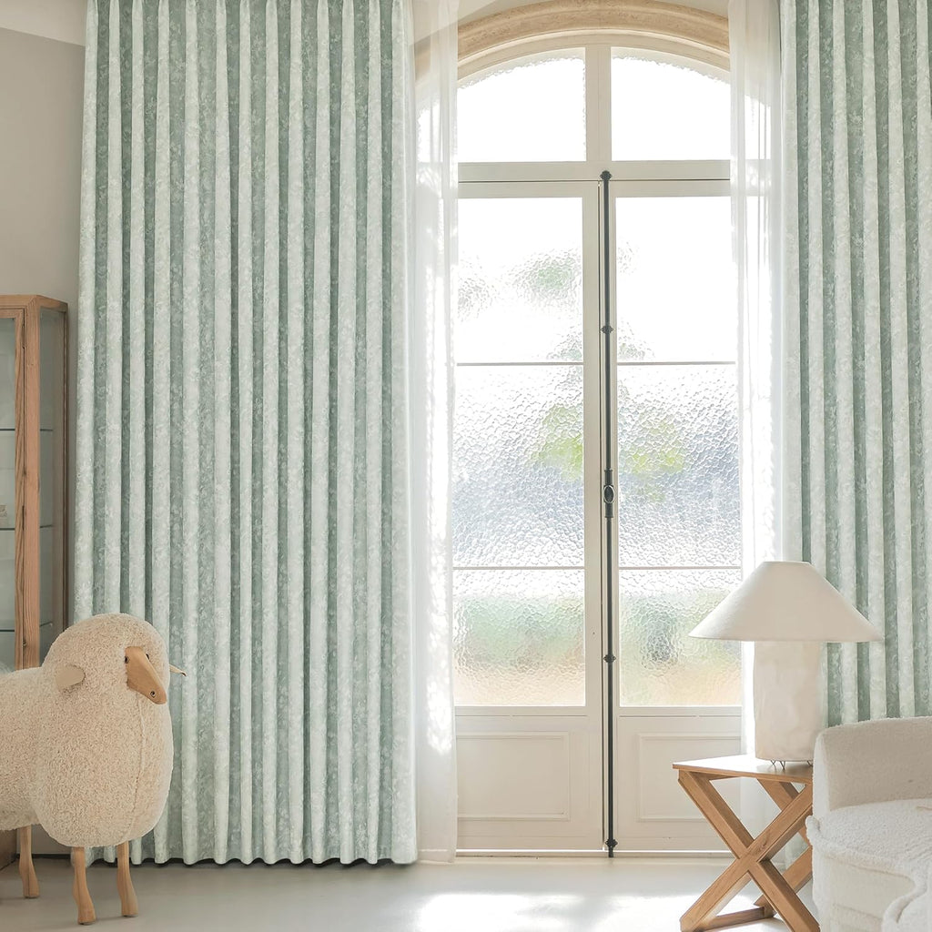 Beauoop Green Floral Jacquard Blackout Curtains 96 Inches Long 2 Panels for Bedroom Living Room Sage Flower Chenille Room Darkening…