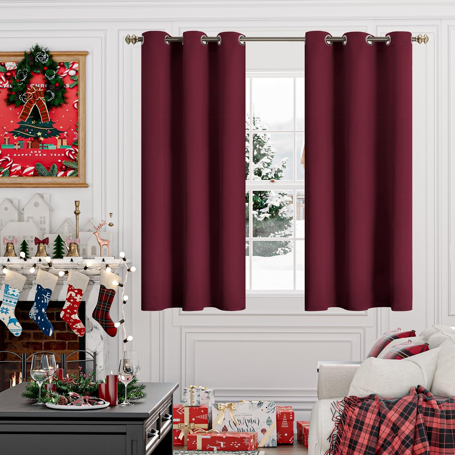 YoungsTex Burgundy Blackout Curtains 54 Inches Long for Bedroom - Thermal Insulated Drapes with Grommet Short Room Darkening Curtain for Ba…