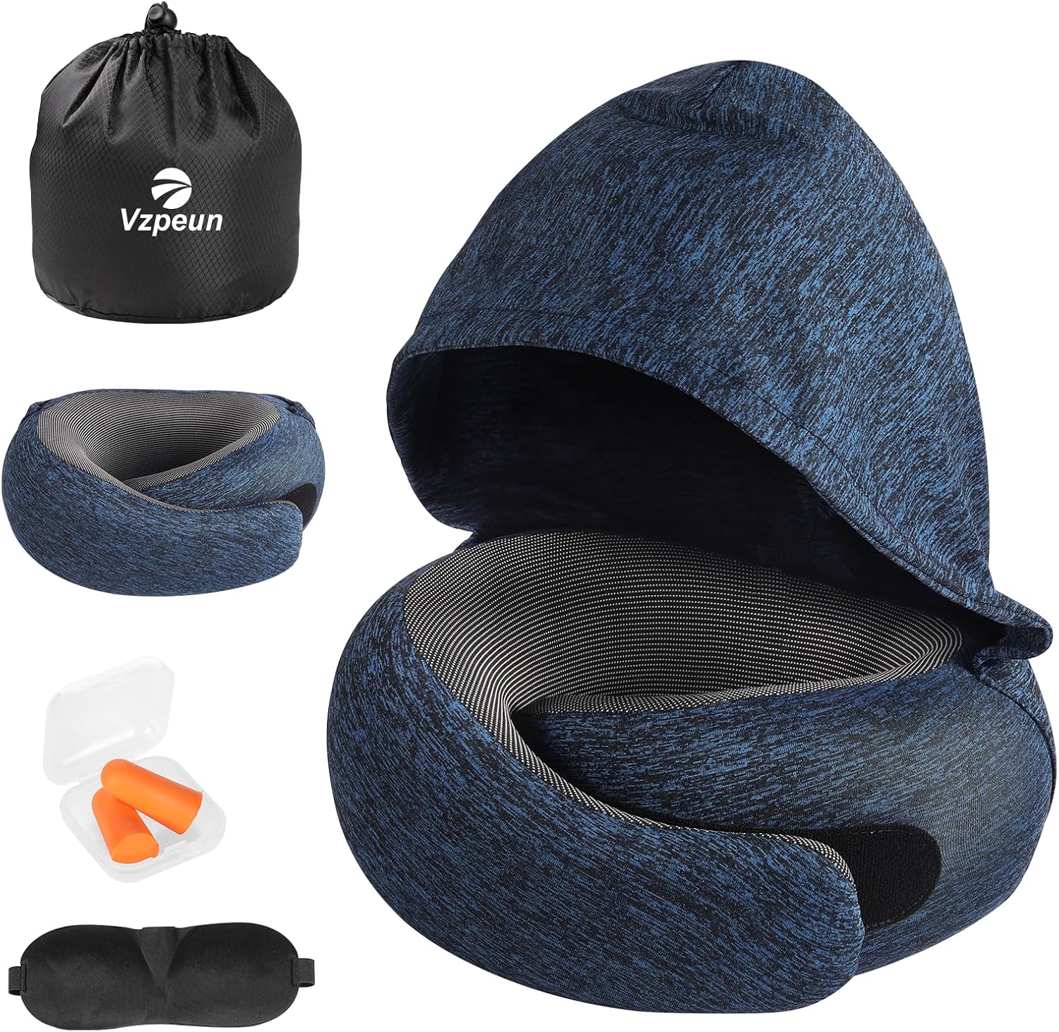 Vzpeun Travel Pillow - Hooded Neck Pillow Airplane Memory Foam Filling for Plane, Office, Cars Sleeping, Road Trip, Long Flights, Airplane…