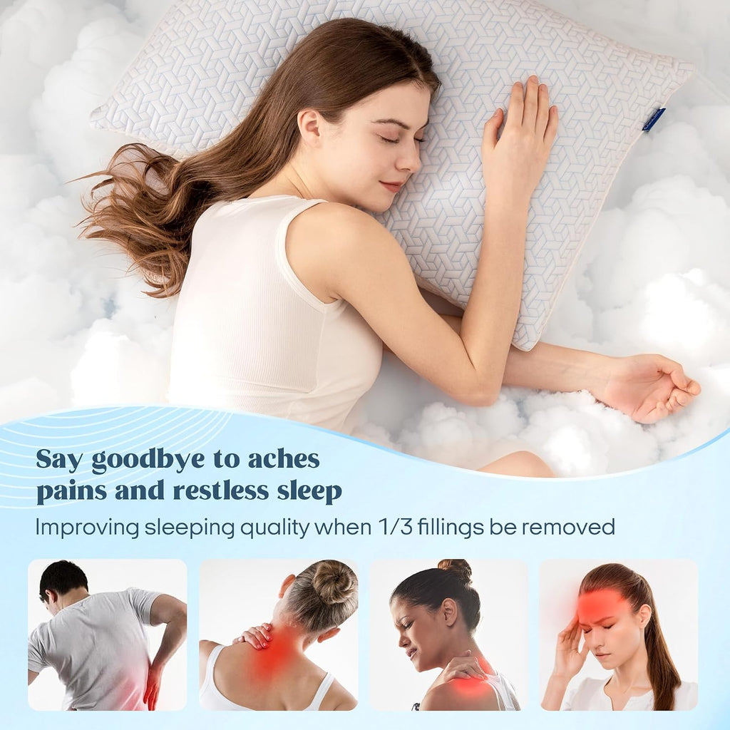 puredown® Cooling Pillows Queen Size Set of 2, Memory Foam Pillows Adjustable Firm Bed Pillows for Sleeping, Cool Pillow for Hot Sleepers…
