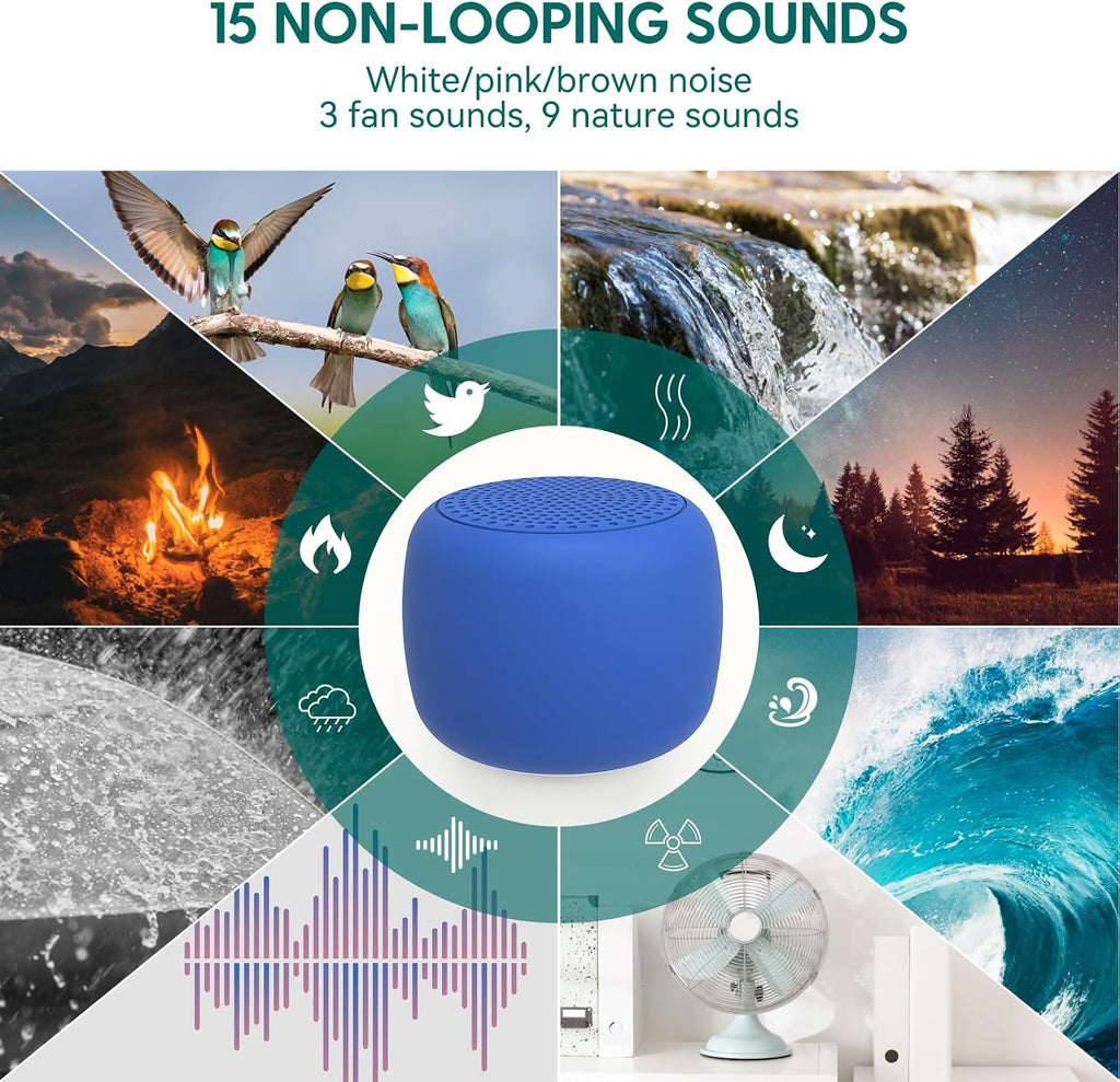 Babelio White Noise Sound Machine for Adults Kids Baby, Mini, 15 Non-looping Sounds, Timer, Memory Function, Easy to Pocket and Travel Navy