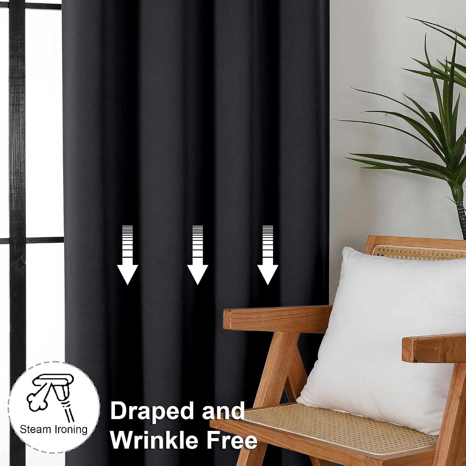 Simplebrand Ava Halloween Black Blackout Curtains for Bedroom 90 Inches Long 2 Panels Set, Solid Privacy Energy Saving Living Room Window T…