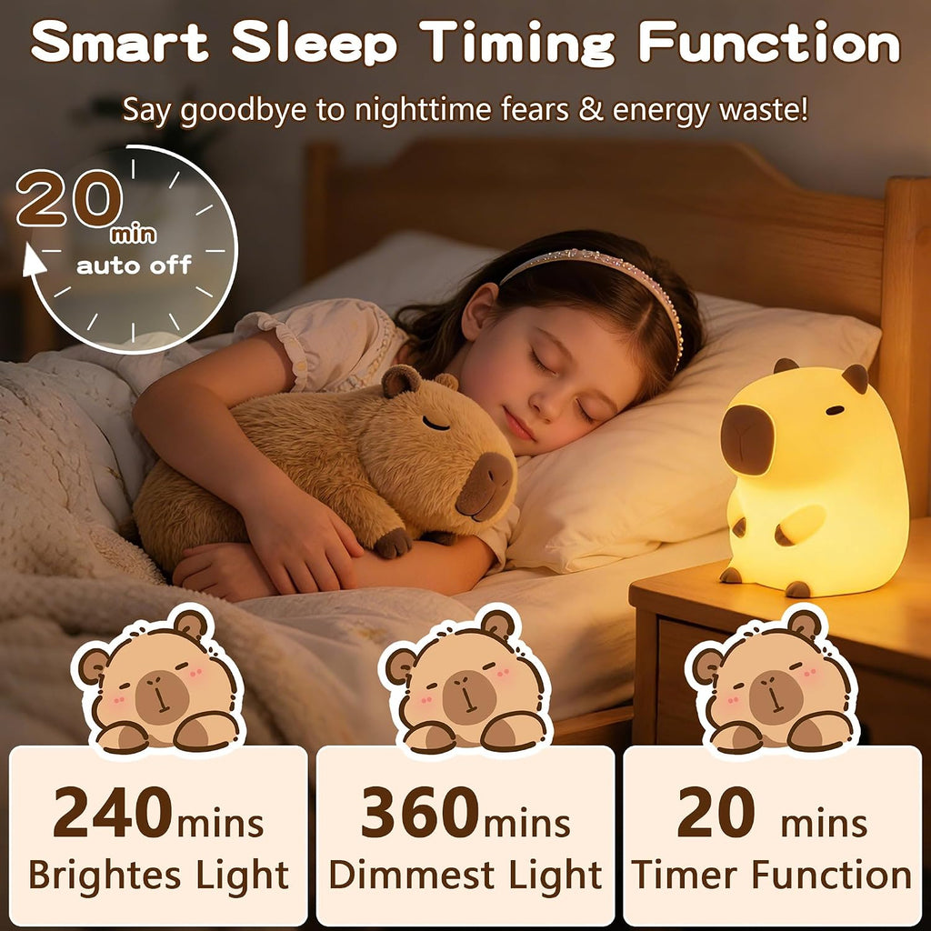 FAMIDUO-BrightenYourLife FAMIDUO Capybara Night Light for Kids, Safe Squishy Silicone Nursery Light with Timer, Dimmable & Rechargeable Touch…