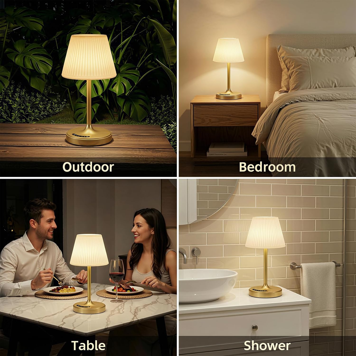 Audles Cordless Table Lamp, Waterproof Shower Lamp, 4000mAh Rechargeable Table Lamps, 3-Color Dimmable Light, Battery Operated Lamp Desk Ni…