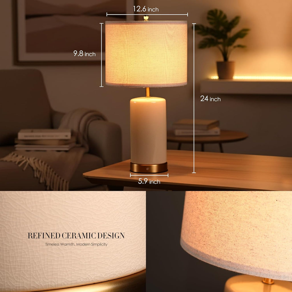 O’Bright Dune - Battery Powered Table Lamp, Rechargeable Cordless Ceramic Lamp, Full-Size 24 Inch Height, 4-Level Dimming, Smart Safety…