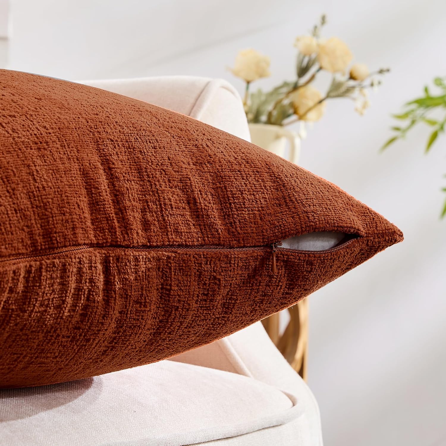 Gawamay Set of 2 Decorative Lumbar Soft Chenille Throw Pillow Covers 12x20 Inch (30x50 CM), Boho Farmhouse Cushion Cases, Couch Pillow Cove…