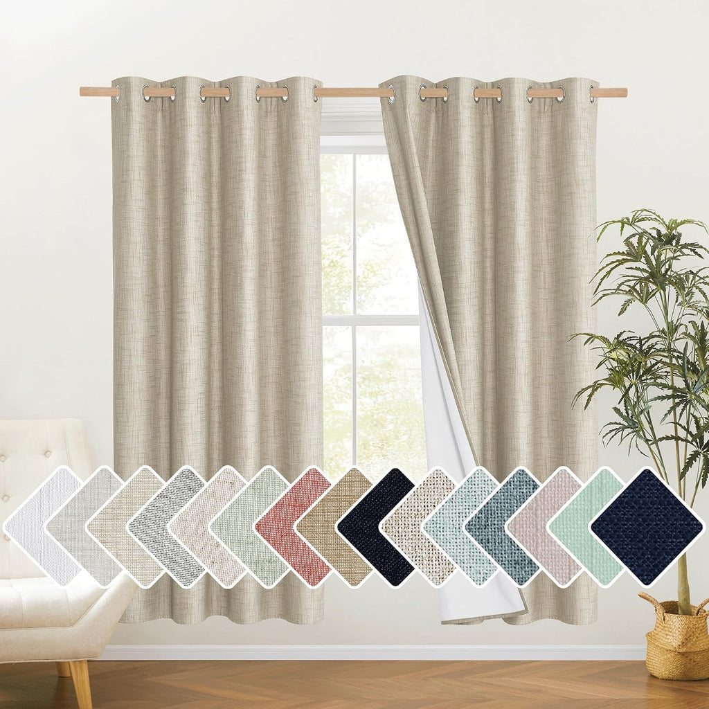 NICETOWN Taupe 100% Blackout Linen Curtains 72 inch Long Burg, Farmhouse Thick Completely Blackout Window Treatment Panels Thermal…