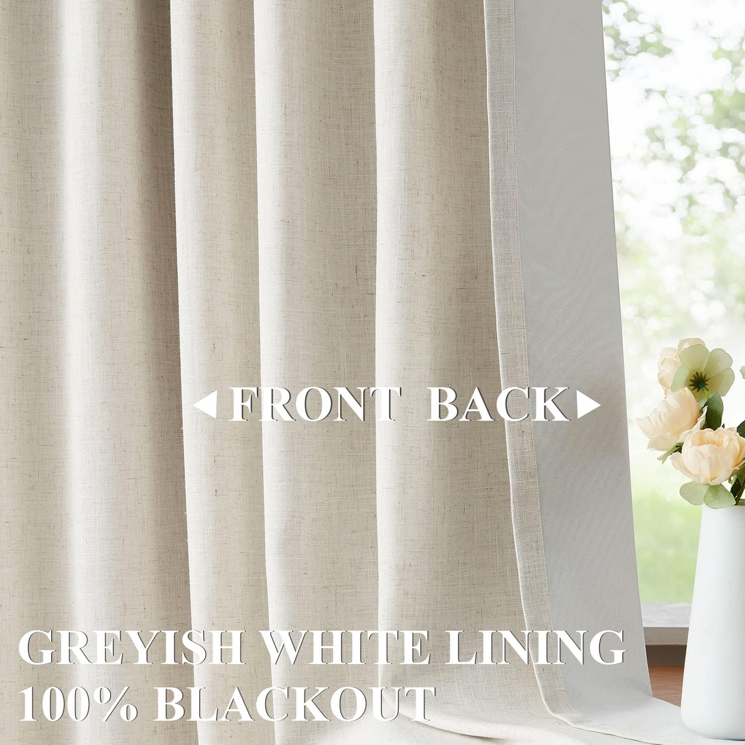 VisionHome Vision Home Natural Pinch Pleated Full Blackout Curtains Linen Blended Room Darkening Window Curtains 84 inch for Living Room Be…